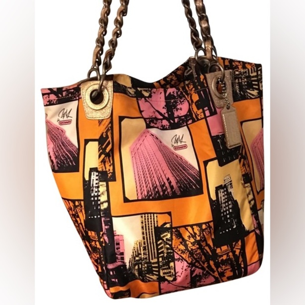 COACH  Bonnie Cashin Nyc Photo Print Chain #13433 Multicolor Nylon Tote